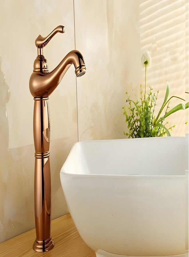 24x7 eMall Brass Rose Gold Basin Faucet Tap Mixer for Bathroom Toilet Wash Basins Hot and Cold Water, Rose Gold Belle, 12 inch Height - Image 2